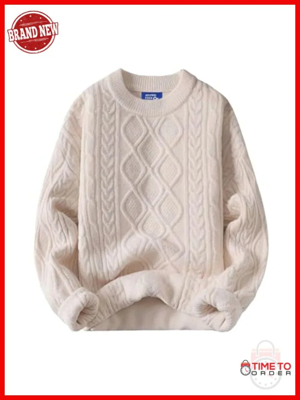 Oversized Vintage Cable Knit Crewneck Pullover Sweater Women